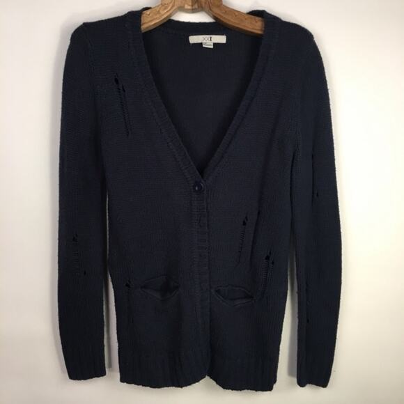 Distressed Navy Blue Cardigan Sz Small - Picture 5 of 10